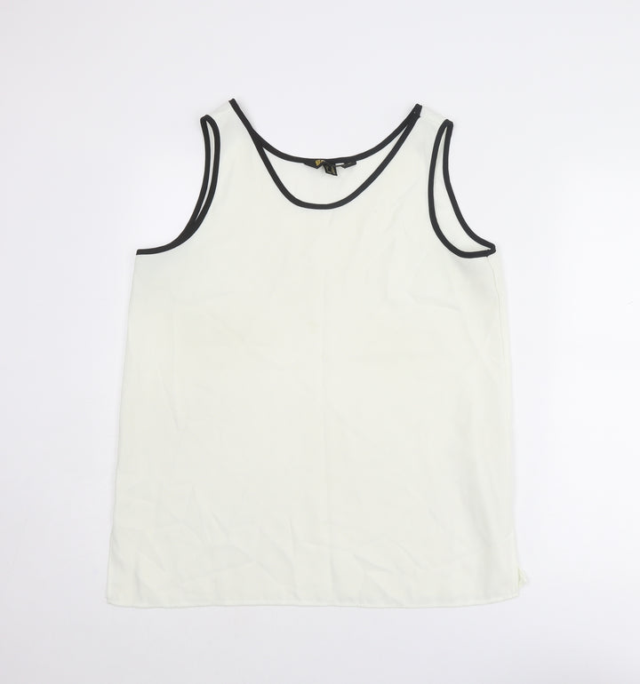 BASSINI Womens Ivory Polyester Basic Tank Size 16 Round Neck