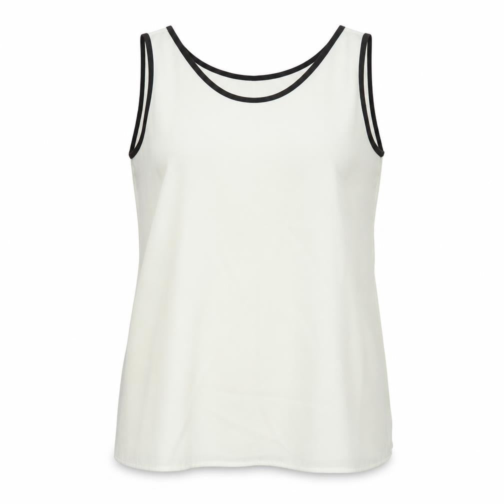 Front view of Bassini women’s ivory polyester basic tank, size UK 16, round neck
