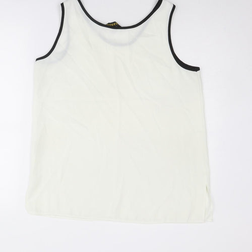 BASSINI Womens Ivory Polyester Basic Tank Size 16 Round Neck