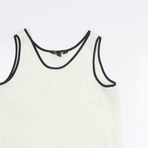 BASSINI Womens Ivory Polyester Basic Tank Size 16 Round Neck