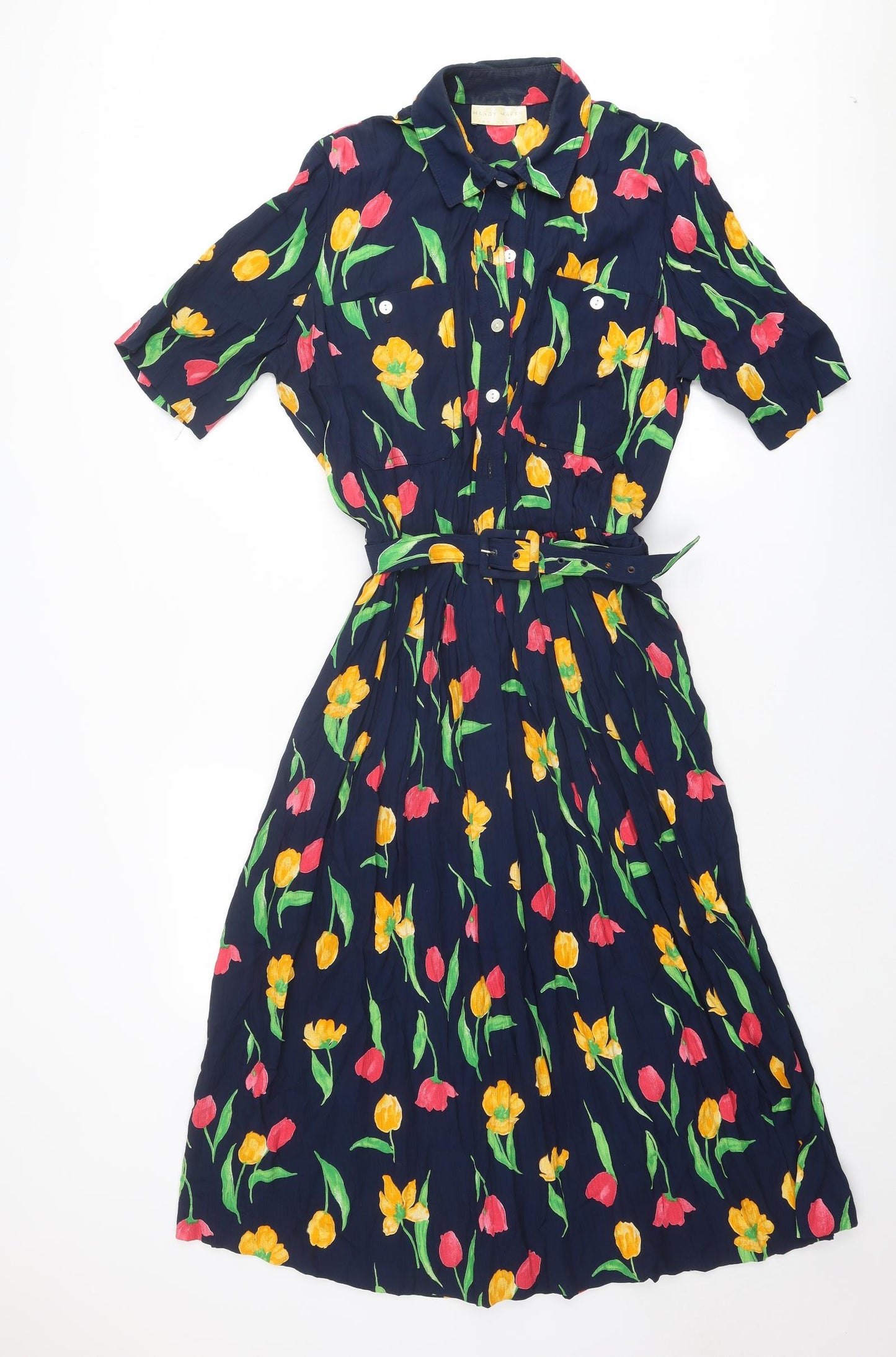 Mandy Marsh Womens Blue Floral Viscose Shirt Dress Size 16 Collared Button
