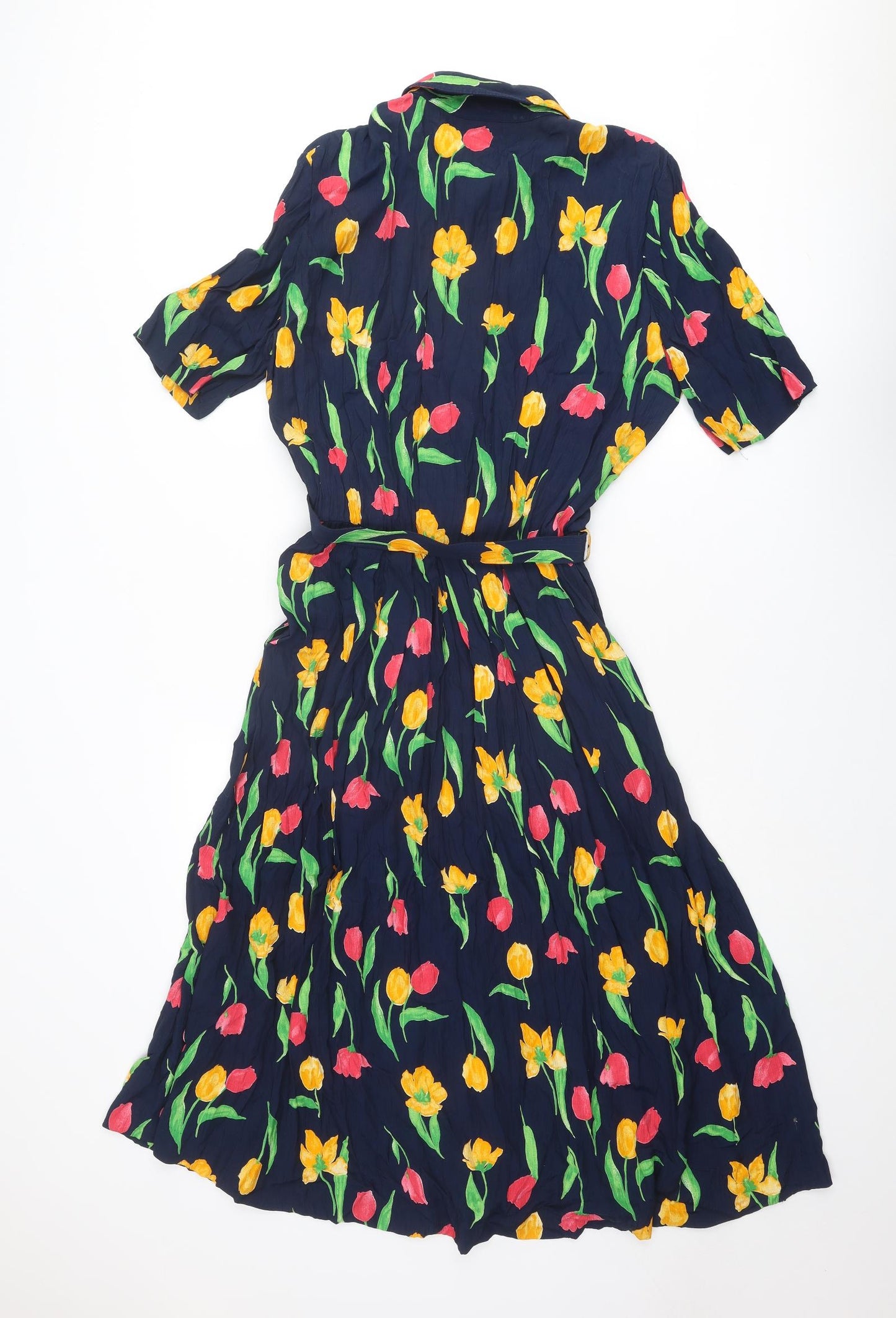 Mandy Marsh Womens Blue Floral Viscose Shirt Dress Size 16 Collared Button