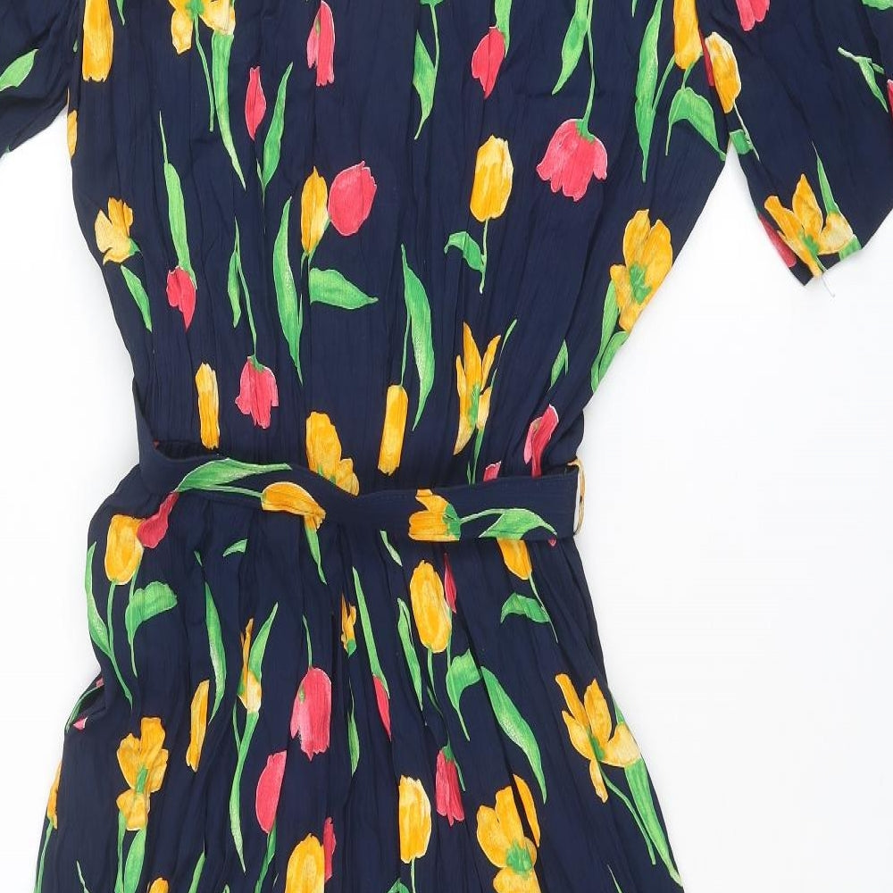 Mandy Marsh Womens Blue Floral Viscose Shirt Dress Size 16 Collared Button