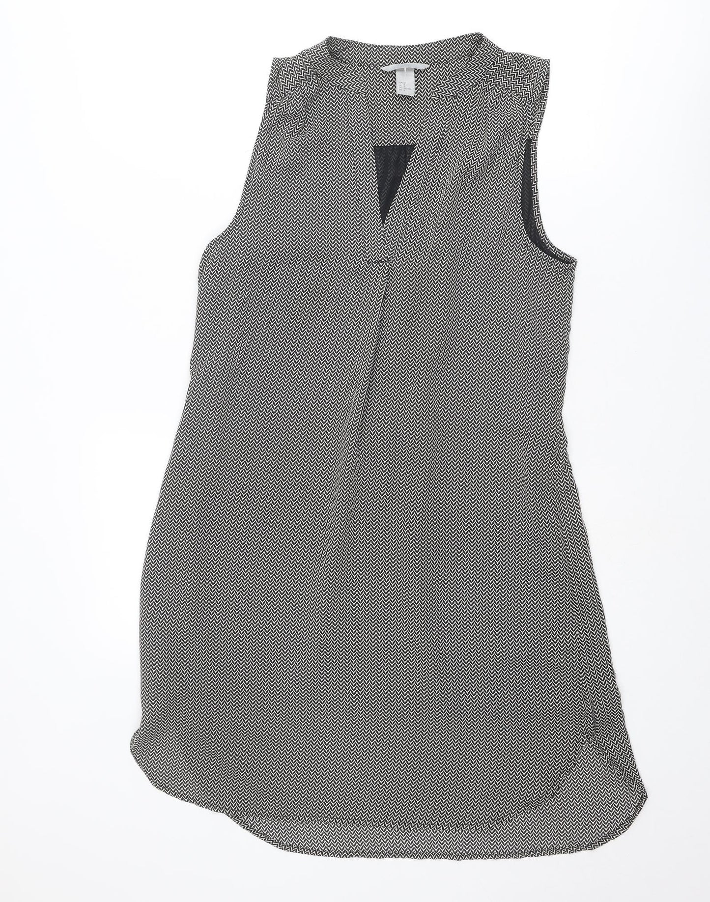 H&M Womens Black Geometric Polyester Tank Dress Size 10 V-Neck Pullover