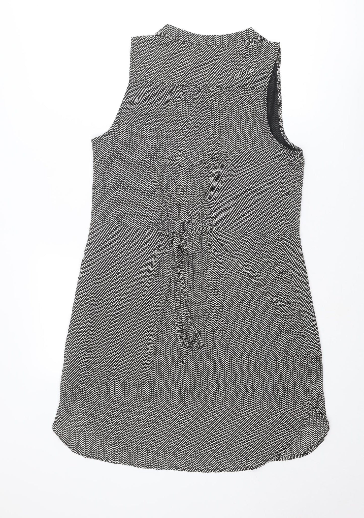 H&M Womens Black Geometric Polyester Tank Dress Size 10 V-Neck Pullover