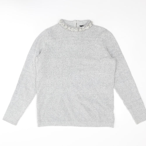 Dorothy Perkins Womens Grey Crew Neck Acrylic Pullover Jumper Size 12
