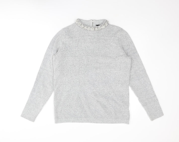 Dorothy Perkins Womens Grey Crew Neck Acrylic Pullover Jumper Size 12