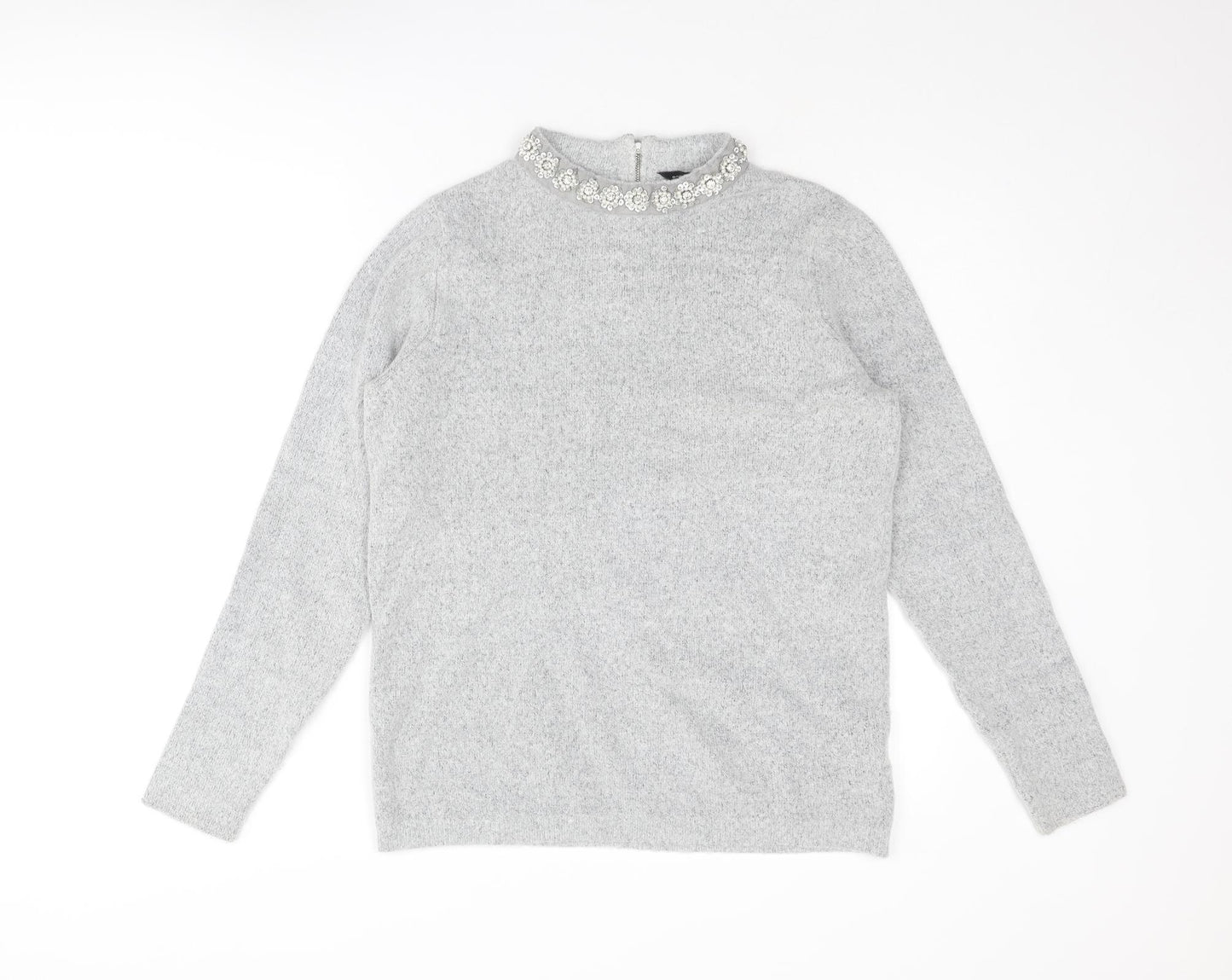 Dorothy Perkins Womens Grey Crew Neck Acrylic Pullover Jumper Size 12