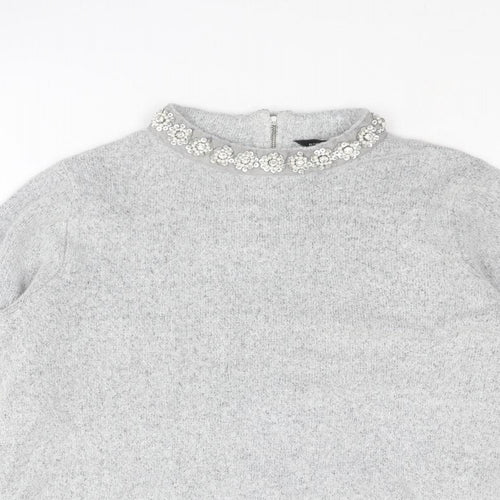 Dorothy Perkins Womens Grey Crew Neck Acrylic Pullover Jumper Size 12