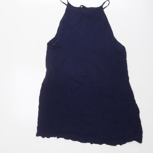 Quiz Womens Blue Cotton Tank Dress Size S Round Neck Tie - Size S-M