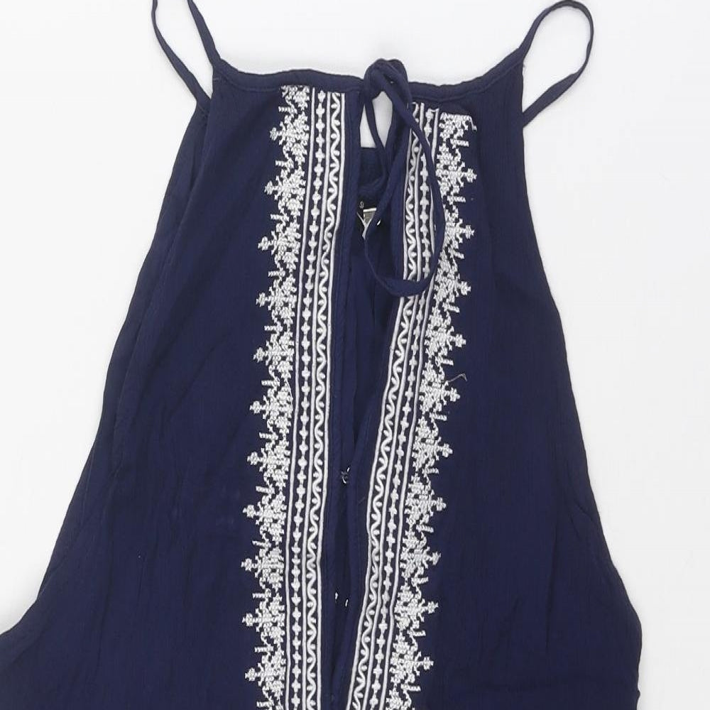 Quiz Womens Blue Cotton Tank Dress Size S Round Neck Tie - Size S-M