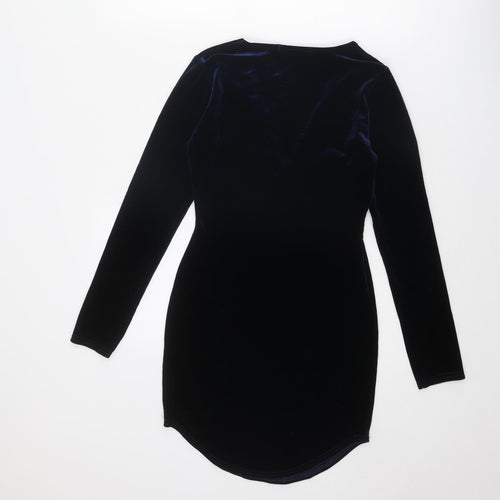 Missguided Womens Blue Polyester Shift Size 6 V-Neck Pullover