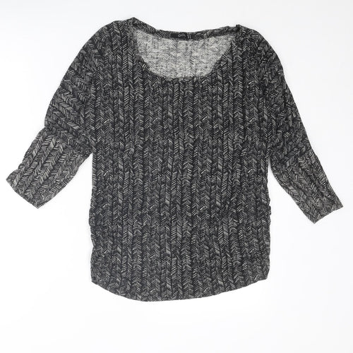 Odel.lk Womens Black Geometric Viscose Basic T-Shirt Size XL Round Neck
