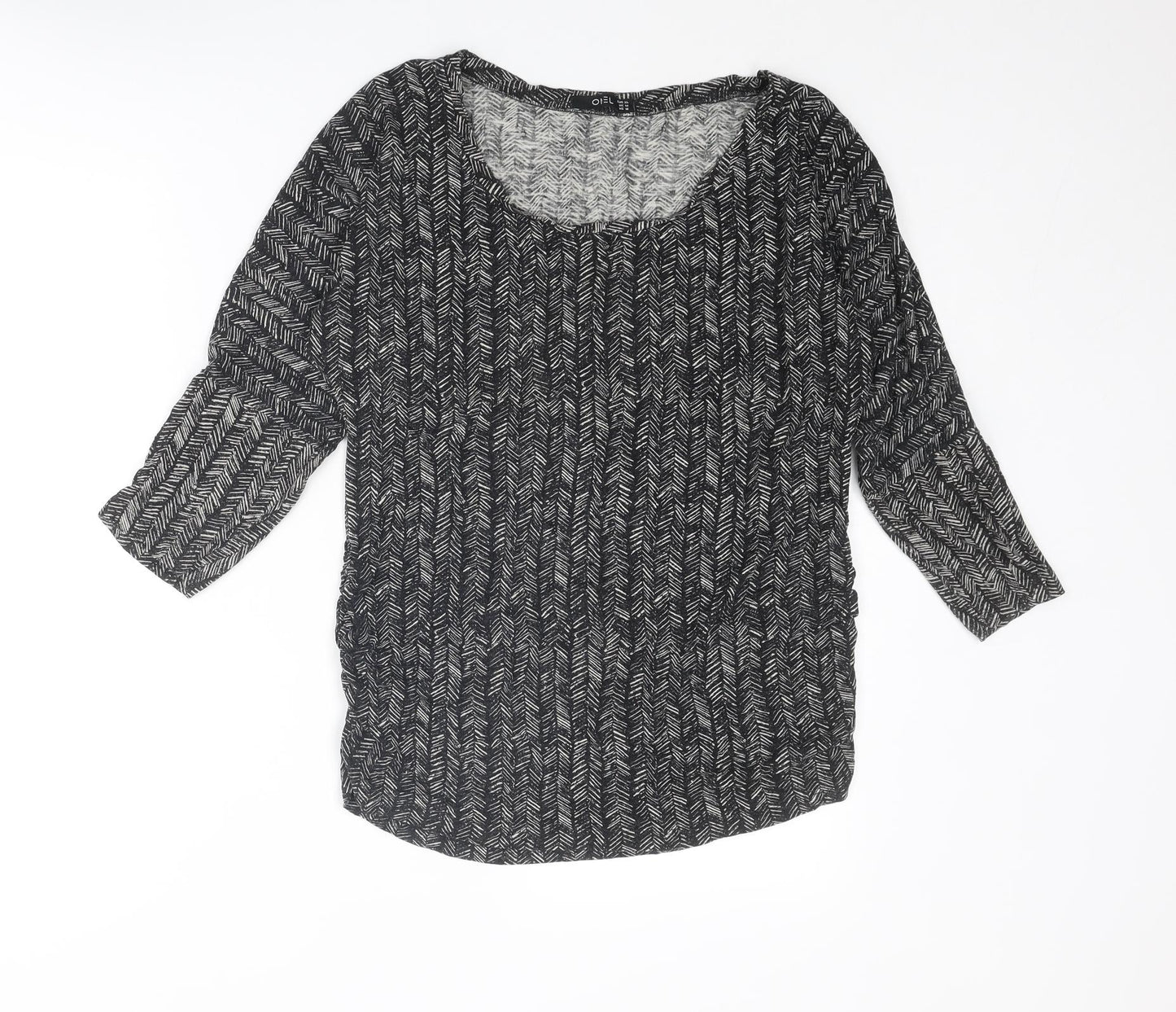 Odel.lk Womens Black Geometric Viscose Basic T-Shirt Size XL Round Neck