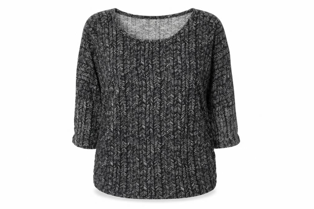Front view of Odel.lk women’s black geometric viscose basic t-shirt, size XL, round neck