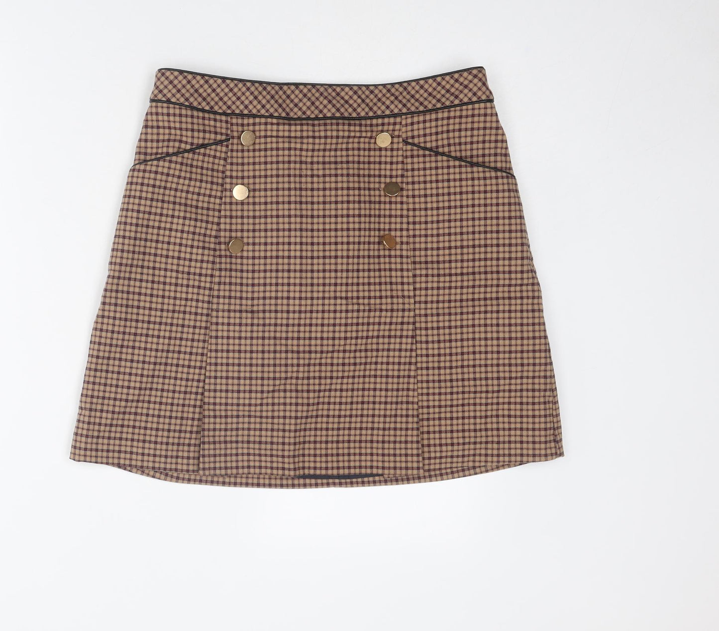Oasis Womens Brown Plaid Polyester A-Line Skirt Size 12 Zip