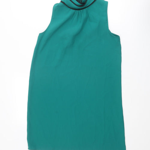 Zara Womens Green Polyester Tank Dress Size S Round Neck Tie