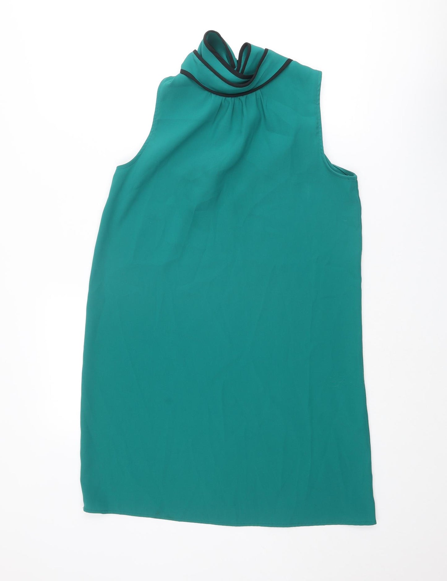 Zara Womens Green Polyester Tank Dress Size S Round Neck Tie
