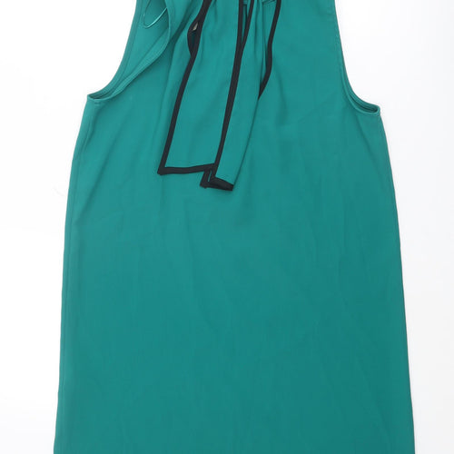 Zara Womens Green Polyester Tank Dress Size S Round Neck Tie