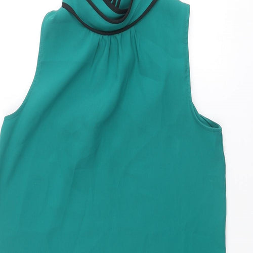 Zara Womens Green Polyester Tank Dress Size S Round Neck Tie