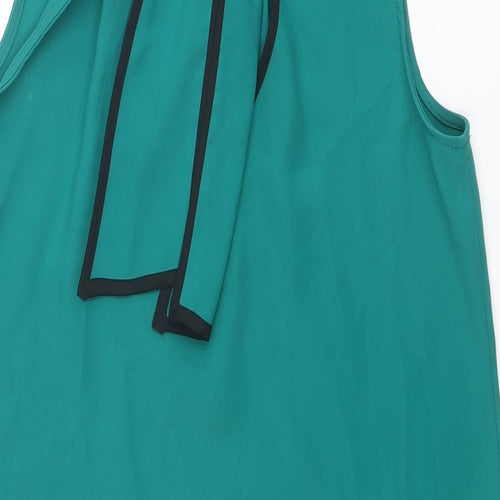 Zara Womens Green Polyester Tank Dress Size S Round Neck Tie