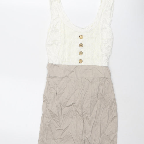 TFNC Womens Beige Cotton Tank Dress Size 10 Scoop Neck Zip - Lace Details
