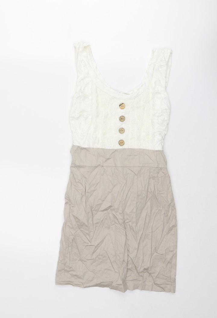 TFNC Womens Beige Cotton Tank Dress Size 10 Scoop Neck Zip - Lace Details
