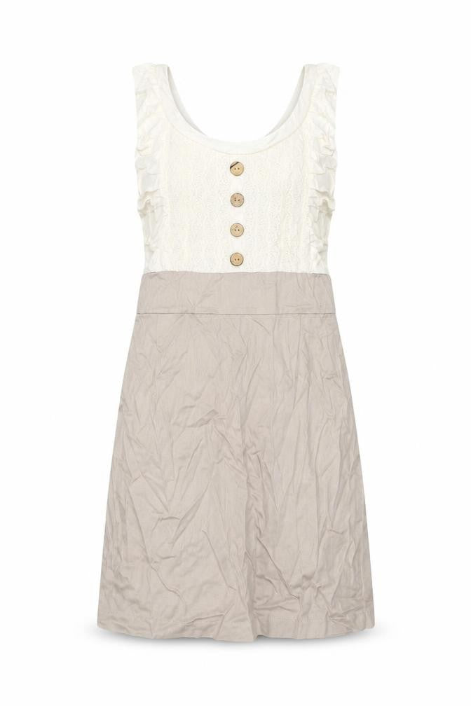 TFNC Womens Beige Cotton Tank Dress Size 10 Scoop Neck Zip - Lace Details