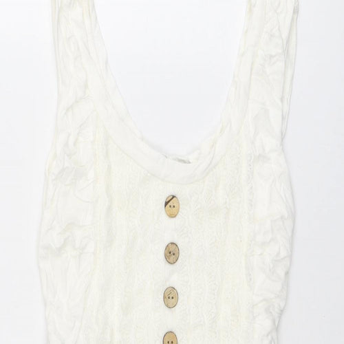 TFNC Womens Beige Cotton Tank Dress Size 10 Scoop Neck Zip - Lace Details