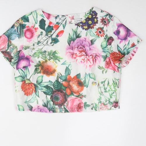 Glamorous Womens Multicoloured Floral Polyester Basic T-Shirt Size L Round Neck