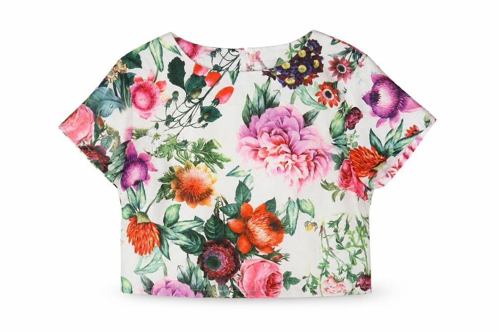 Front view of Glamorous women’s multicoloured floral polyester basic t-shirt, size L, round neck