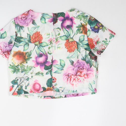 Glamorous Womens Multicoloured Floral Polyester Basic T-Shirt Size L Round Neck