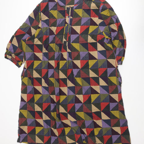 Seasalt Womens Multicoloured Geometric Linen A-Line Size 26 Round Neck Button - Size 26-28