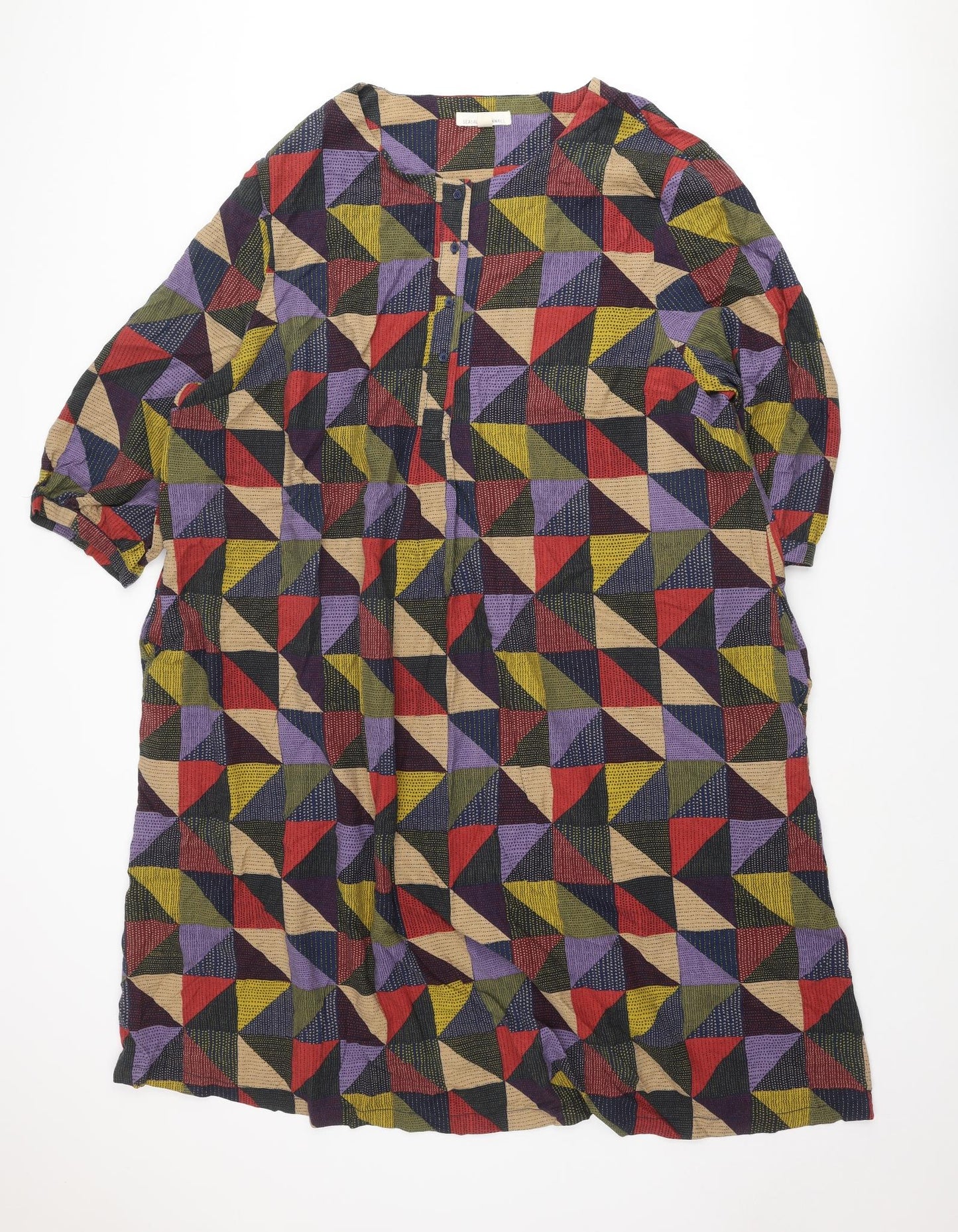 Seasalt Womens Multicoloured Geometric Linen A-Line Size 26 Round Neck Button - Size 26-28