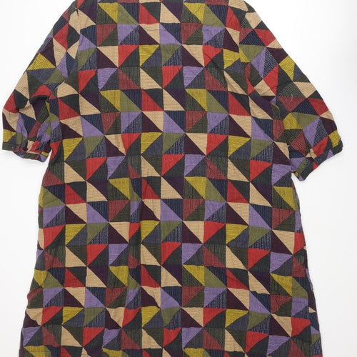 Seasalt Womens Multicoloured Geometric Linen A-Line Size 26 Round Neck Button - Size 26-28