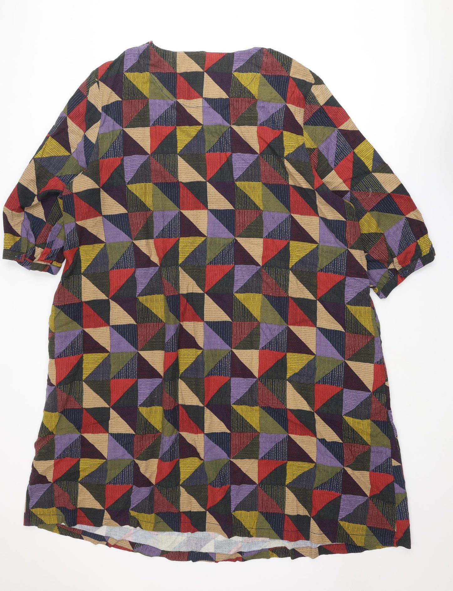 Seasalt Womens Multicoloured Geometric Linen A-Line Size 26 Round Neck Button - Size 26-28