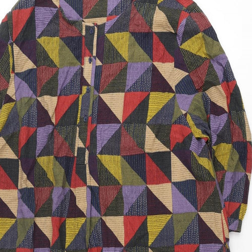 Seasalt Womens Multicoloured Geometric Linen A-Line Size 26 Round Neck Button - Size 26-28