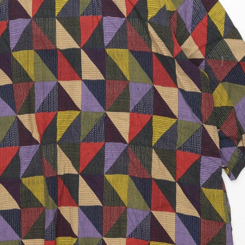 Seasalt Womens Multicoloured Geometric Linen A-Line Size 26 Round Neck Button - Size 26-28