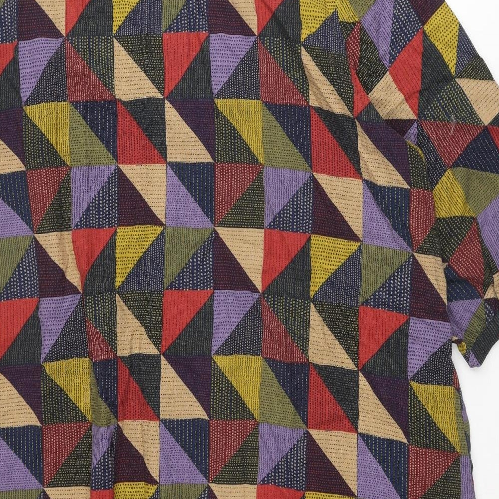Seasalt Womens Multicoloured Geometric Linen A-Line Size 26 Round Neck Button - Size 26-28
