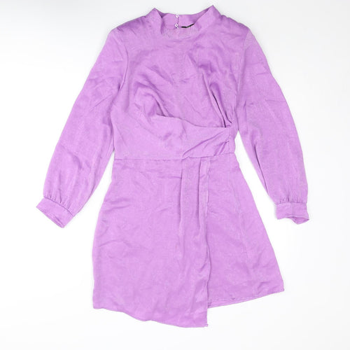 Zara Womens Purple Polyester Mini Size XS Mock Neck Zip - Open Back