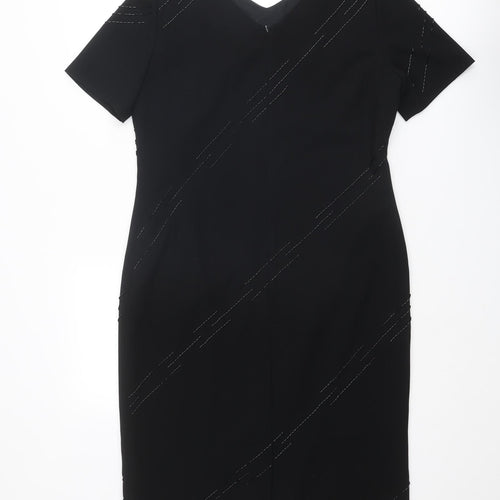 Windsmoor Womens Black Polyester Shift Size 12 V-Neck Zip