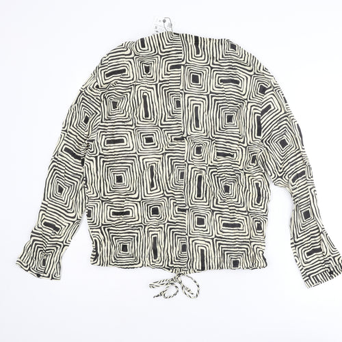 Zara Womens Ivory Geometric Polyester Basic Blouse Size S Collared
