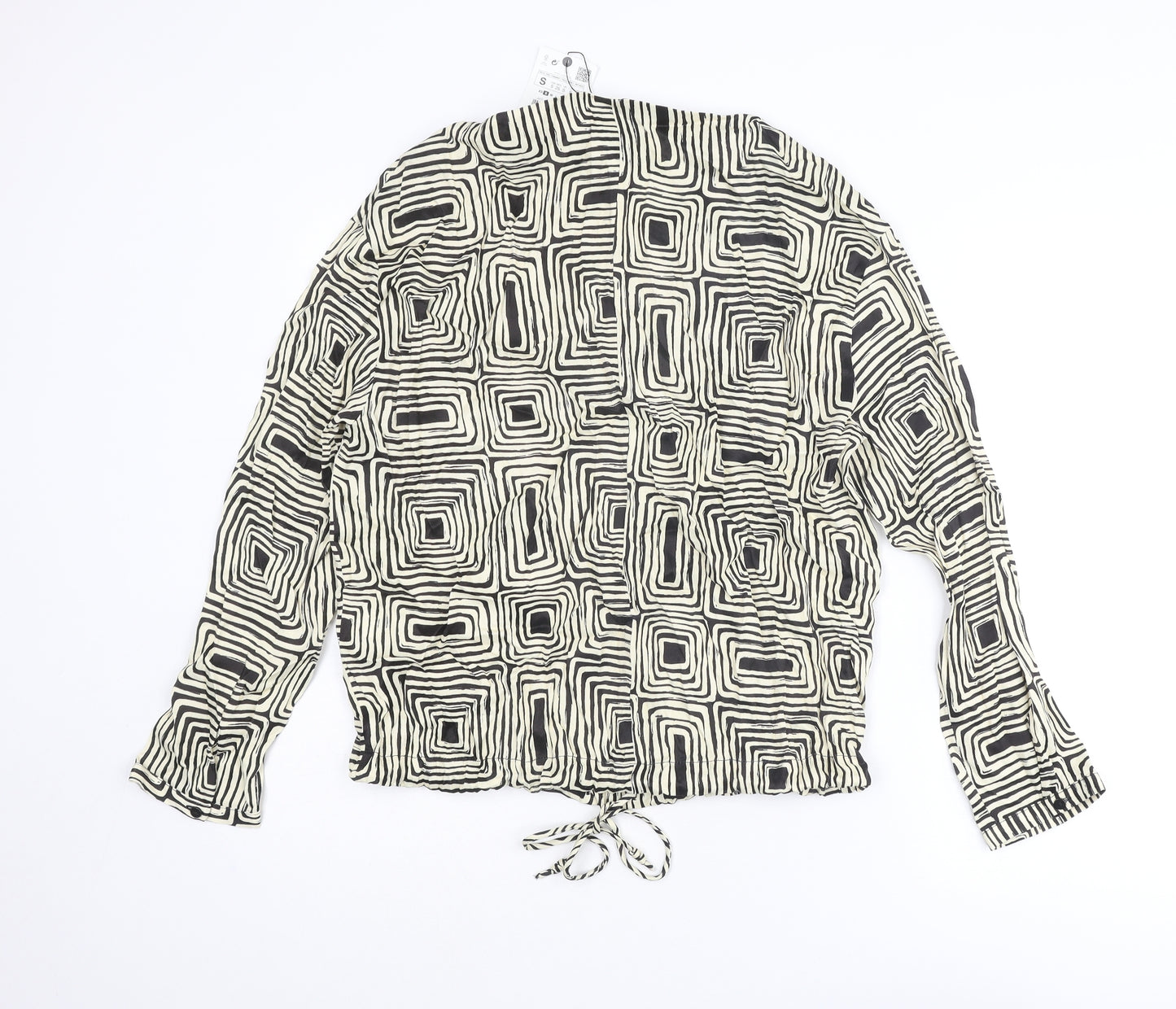 Zara Womens Ivory Geometric Polyester Basic Blouse Size S Collared