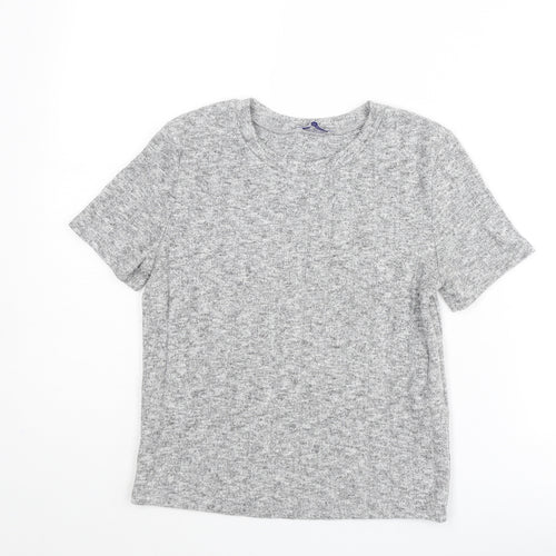 Zara Womens Grey Geometric Polyester Basic T-Shirt Size S Round Neck