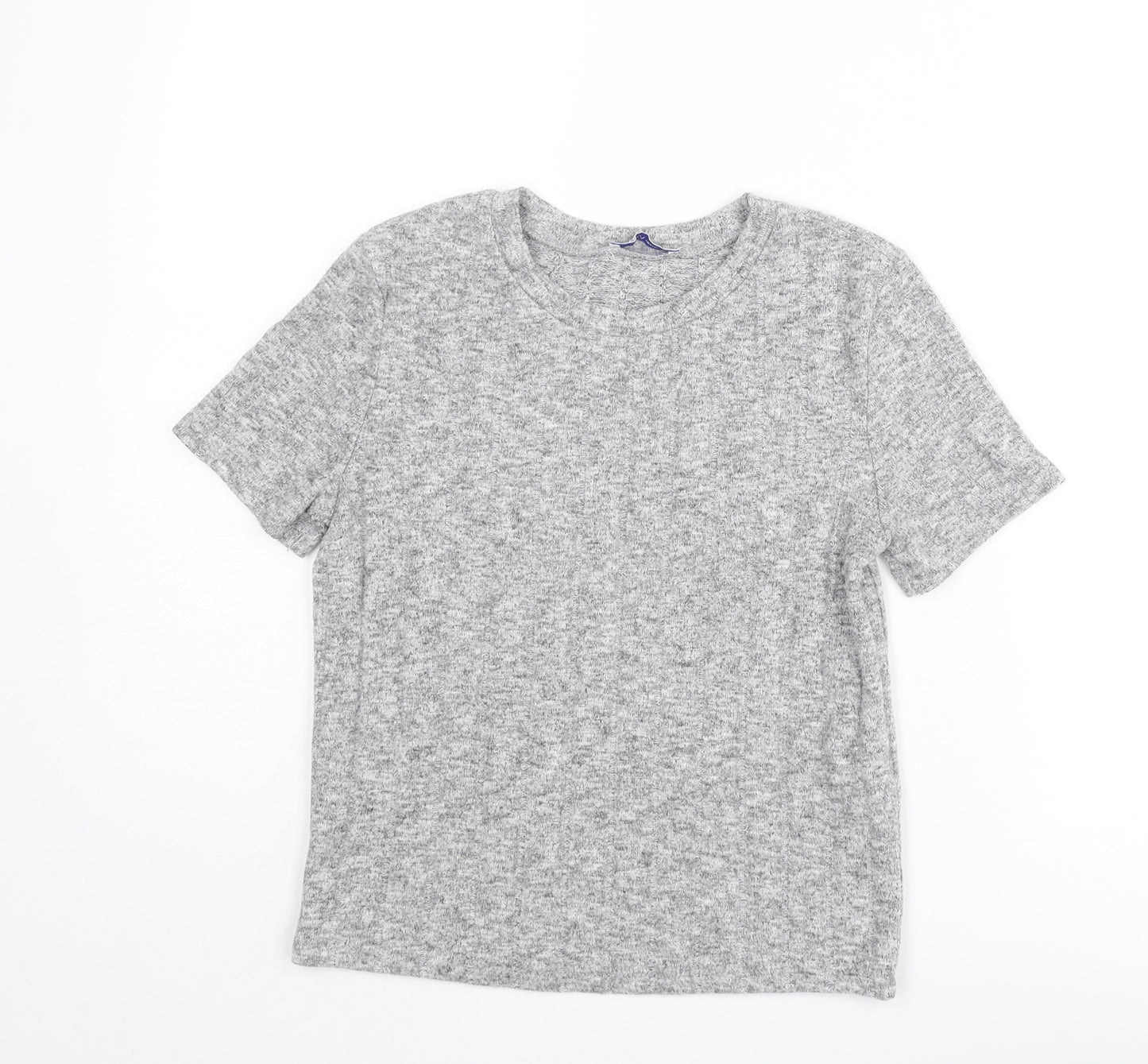 Zara Womens Grey Geometric Polyester Basic T-Shirt Size S Round Neck
