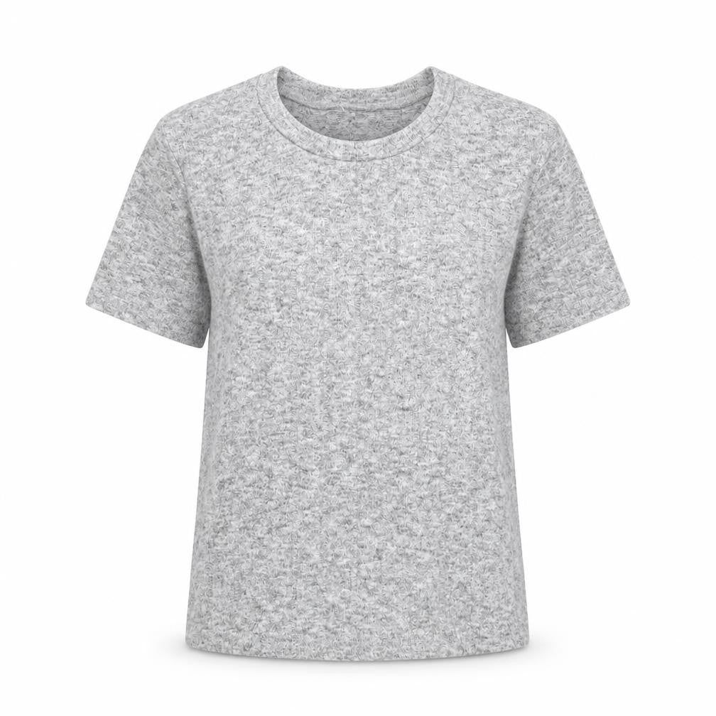 Front view of Zara women’s grey geometric polyester basic t-shirt, size S, round neck