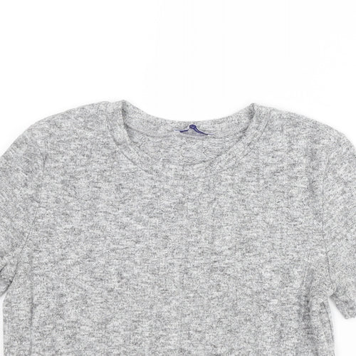 Zara Womens Grey Geometric Polyester Basic T-Shirt Size S Round Neck
