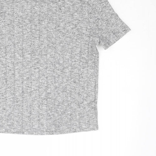 Zara Womens Grey Geometric Polyester Basic T-Shirt Size S Round Neck