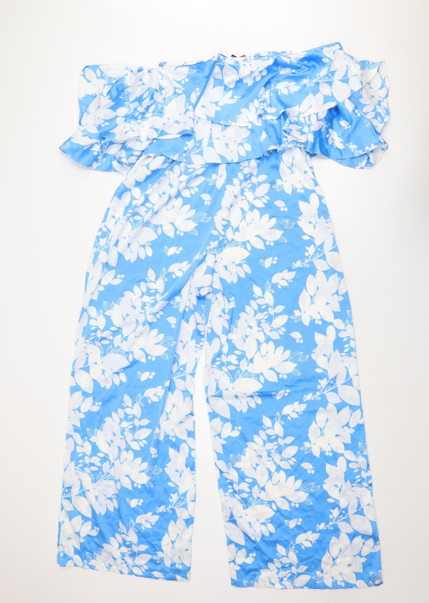 Boohoo Womens Blue Floral Polyester Jumpsuit One-Piece Size 14 L29 in Pullover