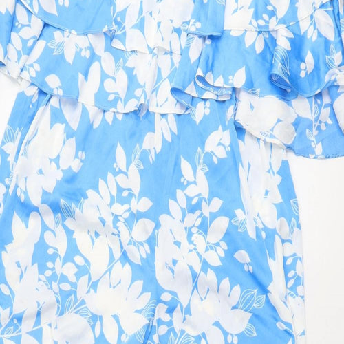 Boohoo Womens Blue Floral Polyester Jumpsuit One-Piece Size 14 L29 in Pullover